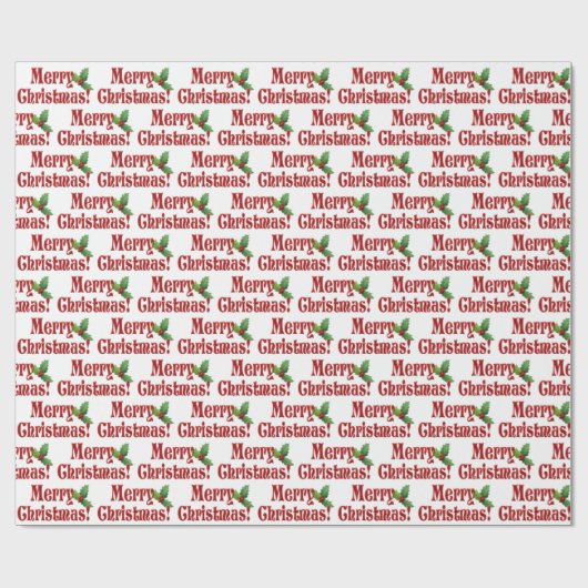 Moderne prettige kerst en holly Text Pattern Cadeaupapier (Vlak)