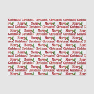 Moderne prettige kerst en holly Text Pattern Tissuepapier