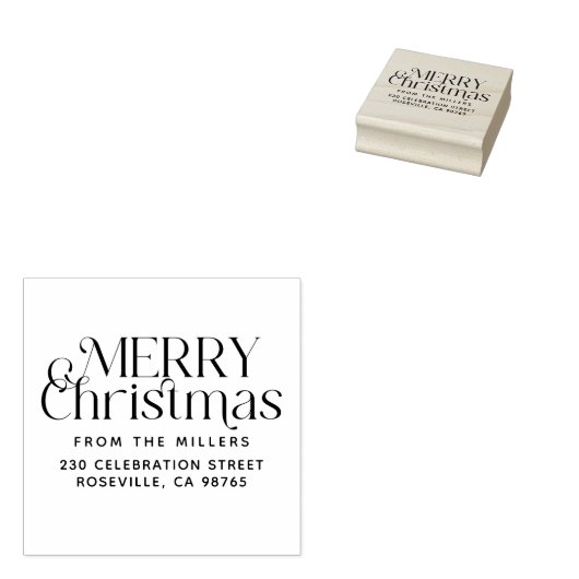 Moderne prettige kerst van het adres van de gezins rubberstempel (Gestempeld)