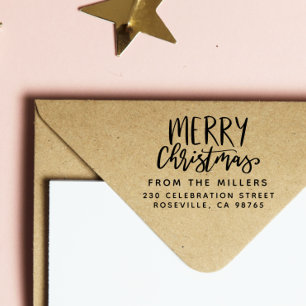 Moderne prettige kerst van het adres van de gezins rubberstempel