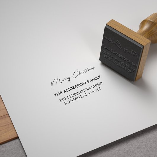 Moderne prettige kerst van het adres van de gezins rubberstempel