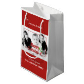 Moderne prettige kerstfoto rood klein cadeauzakje (Voorkant Gekanteld)