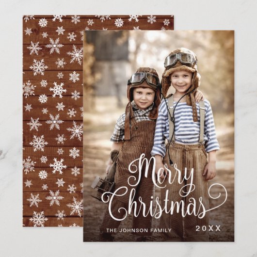 Moderne prettige kerstfotografie feestdagenkaart (Voorkant / Achterkant)