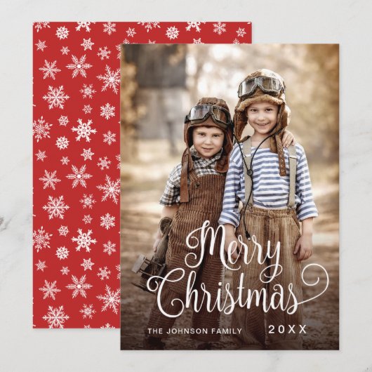 Moderne prettige kerstfotografie feestdagenkaart (Voorkant / Achterkant)