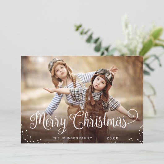 Moderne prettige kerstfotografie feestdagenkaart (Staand voorkant)