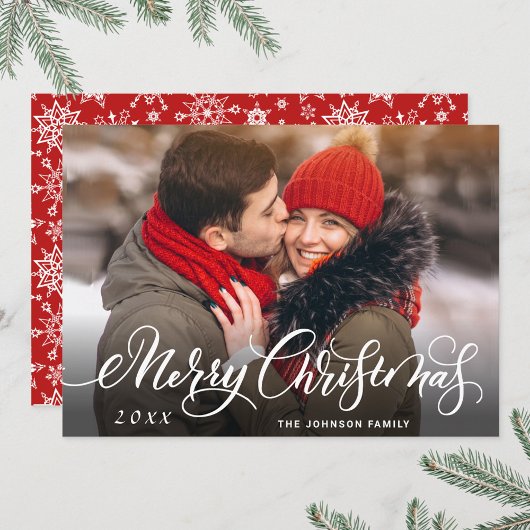 Moderne prettige kerstfotografie feestdagenkaart