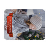Moderne prettige kerstfoto's met rode lintstars magneet (Horizontaal)