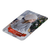 Moderne prettige kerstfoto's met rode lintstars magneet (Linkerzijde)