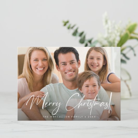 Moderne prettige kersthanddruk Aangepaste foto Feestdagenkaart (Staand voorkant)