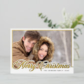 Moderne prettige kerstmis 3-FOTO Gold Folie Feestdagenkaart (Staand Voorkant)
