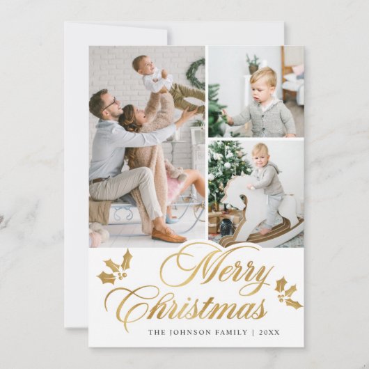 Moderne prettige kerstmis 3 FOTO-groet Feestdagenkaart (Voorkant)