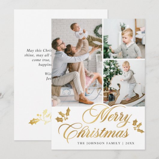 Moderne prettige kerstmis 3 FOTO-groet Feestdagenkaart (Voorkant / Achterkant)