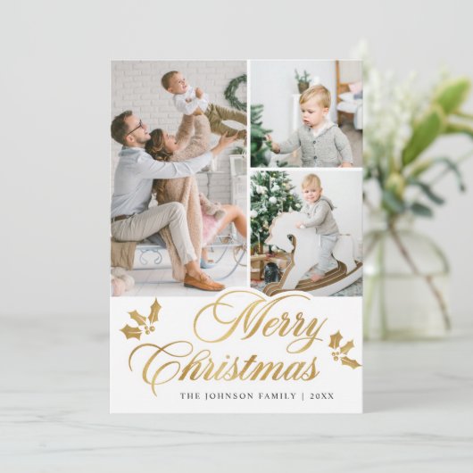 Moderne prettige kerstmis 3 FOTO-groet Feestdagenkaart (Staand voorkant)