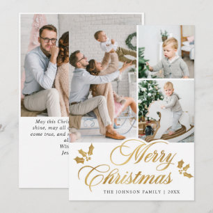 Moderne prettige kerstmis 4-fotografie feestdagenkaart