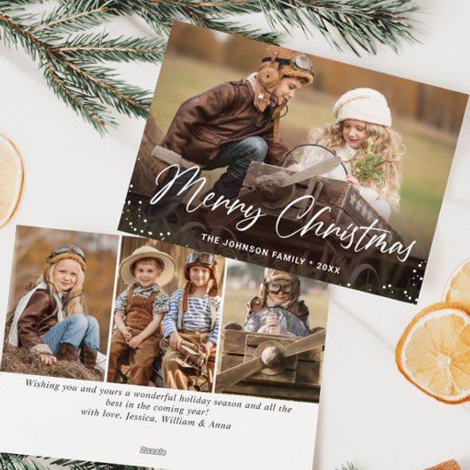 Moderne prettige kerstmis 4-fotografie feestdagenkaart