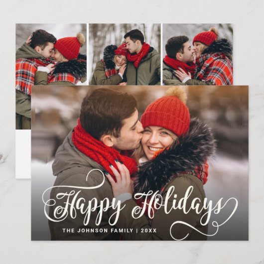 Moderne prettige kerstmis 4-fotografie feestdagenkaart (Voorkant / Achterkant)
