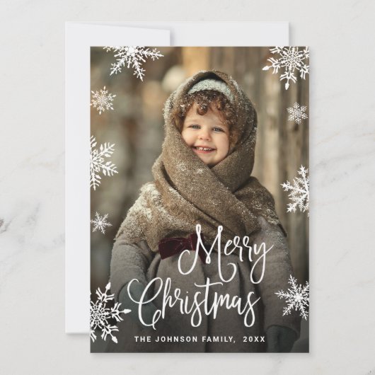 Moderne prettige kerstmis met 5 FOTO-groet Feestdagenkaart (Voorkant)