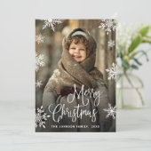 Moderne prettige kerstmis met 5 FOTO-groet Feestdagenkaart (Staand voorkant)