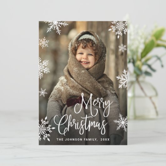 Moderne prettige kerstmis met 5 FOTO-groet Feestdagenkaart (Staand voorkant)