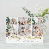 Moderne prettige kerstmis met 5 FOTO-groet Feestdagenkaart (Staand voorkant)