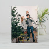 Moderne prettige kerstrode winter groene gouden fo folie feestdagenkaart (Staand Voorkant)