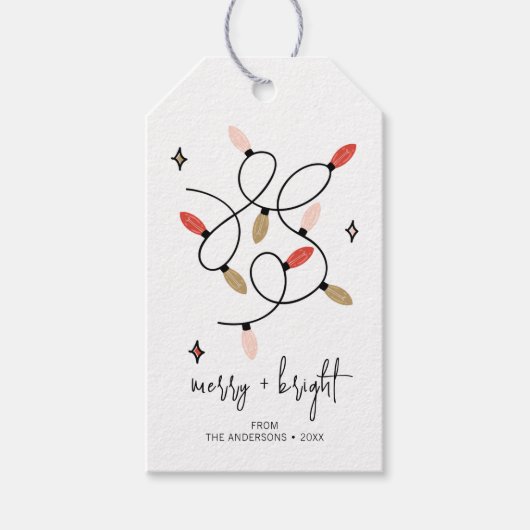 Moderne prettige kerstverlichting cadeaulabel (Voorkant)
