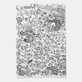 Moderne pretvogels zwart-wit patroon theedoek (Verticaal)