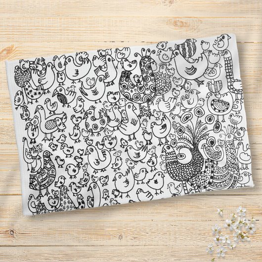 Moderne pretvogels zwart-wit patroon theedoek