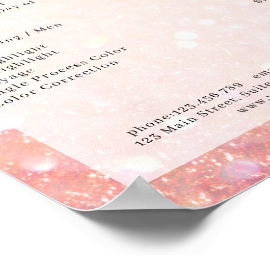 Moderne prijslijst peach glitter Salon Poster (Hoek)