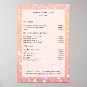 Moderne prijslijst peach glitter Salon Poster