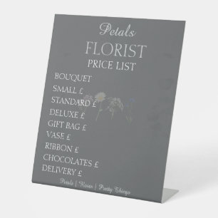 Moderne Prijslijst voor Bloemisten in Boutiqestyle Reclamebord Met Voetstuk