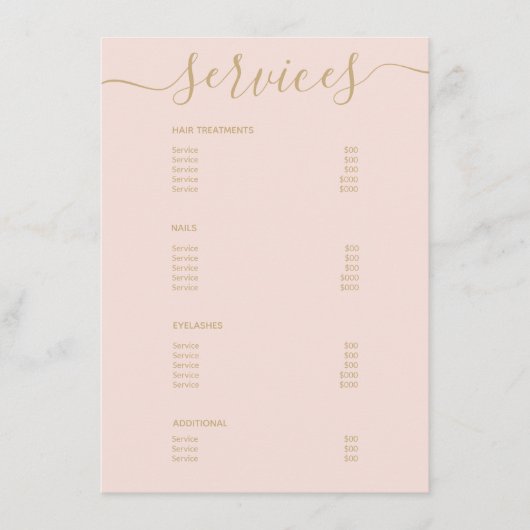 Moderne prijslijst voor bruinkroze bruinkzalf met menu (Voorkant)