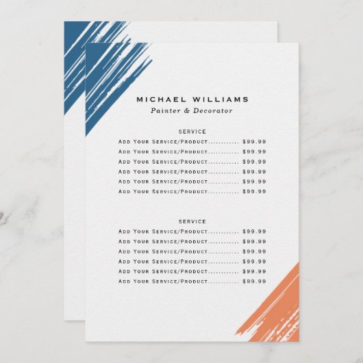 Moderne prijslijst voor gebruikers menu (Voorkant / Achterkant)