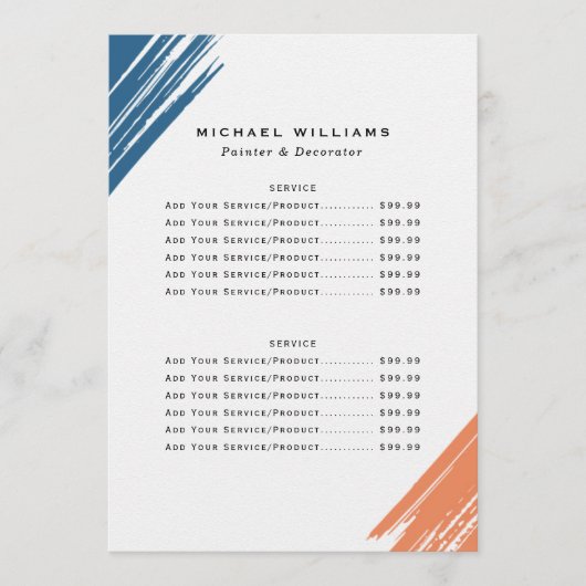 Moderne prijslijst voor gebruikers menu