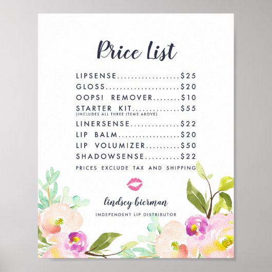 Moderne Prijslijst voor Lipproducten Distributeur Poster (Voorkant)