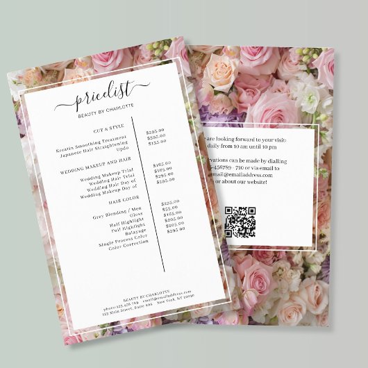 Moderne Prijslijstfolder Bloemensalon met QR-code Flyer
