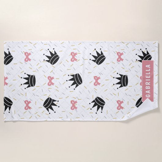 Moderne Prinses Kroon & roze Bogen Strandlaken (Voorkant)