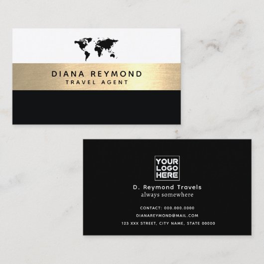 Moderne Pro faux gouden streep Reisbureau Visitekaartje (Voorkant / Achterkant)