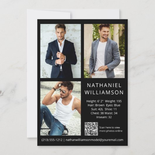 Moderne Pro Model Acteur QR Code 3 Foto Comp Kaart (Voorkant)