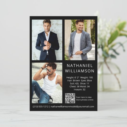 Moderne Pro Model Acteur QR Code 3 Foto Comp Kaart (Staand voorkant)