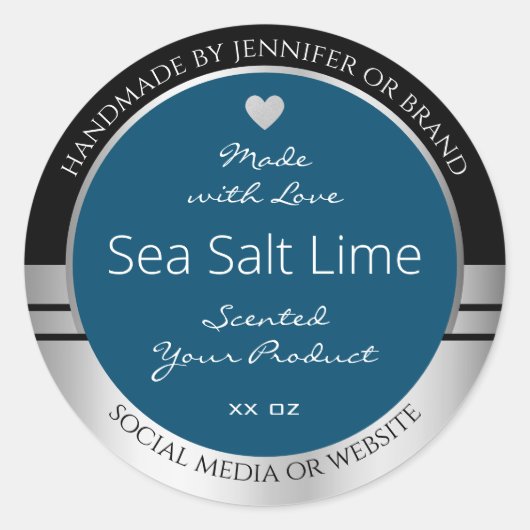 Moderne Product Verpakkingsetiketten Zwart Zilver  Ronde Sticker (Voorkant)