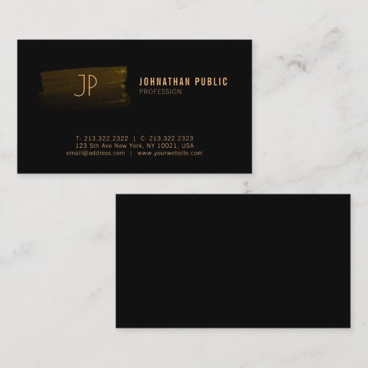 Moderne Professional Black en Gold Monogrammen Visitekaartje (Voorkant / Achterkant)