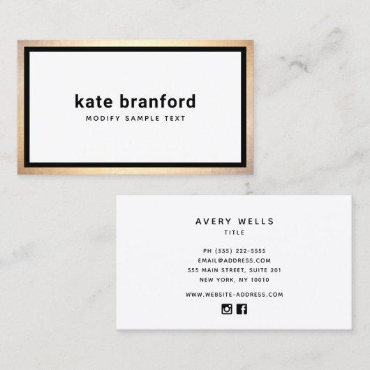 Moderne Professional Black Gold Border Business Ca Visitekaartje (Voorkant / Achterkant)