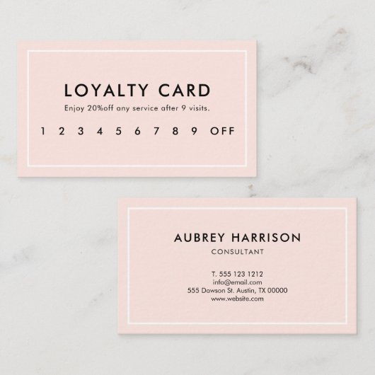 Moderne Professional Blush Pink Loyalty Kaart (Voorkant / Achterkant)