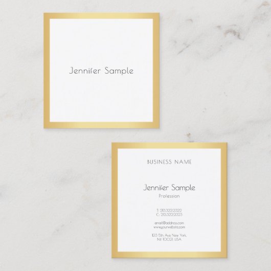 Moderne Professional Elegant Gold White Sjabloon Vierkante Visitekaartje (Voorkant / Achterkant)