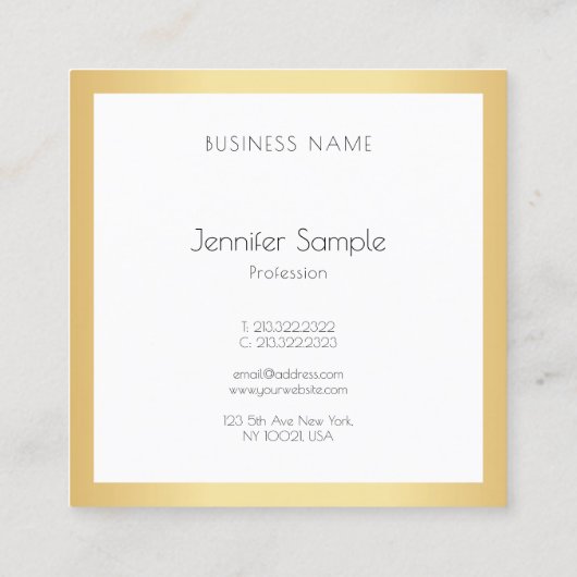 Moderne Professional Elegant Gold White Sjabloon Vierkante Visitekaartje (Achterkant)
