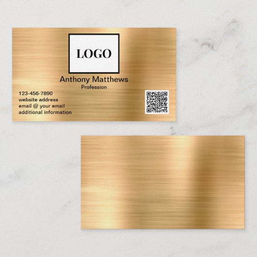 Moderne Professional Gold Voeg Logo en QR-code toe Visitekaartje (Voorkant / Achterkant)