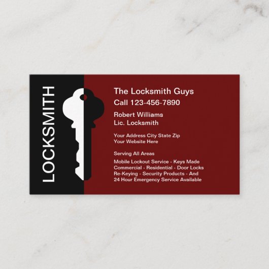 Moderne Professional Locksmith Service Visitekaartje (Voorkant)