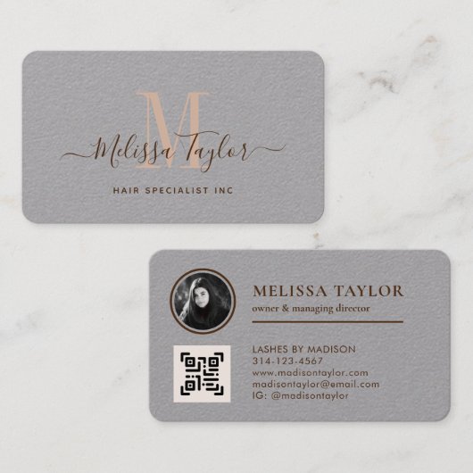 Moderne Professional Premium - Gray en bruine foto Visitekaartje (Voorkant / Achterkant)