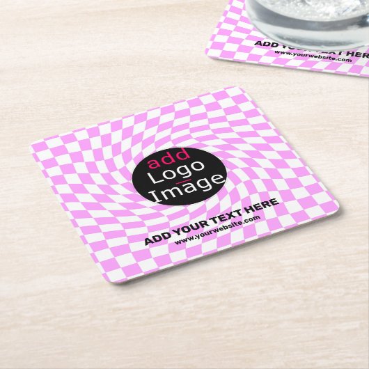 Moderne Professioneel Aangepast merk Checker Roze Kartonnen Onderzetters (Schuin)